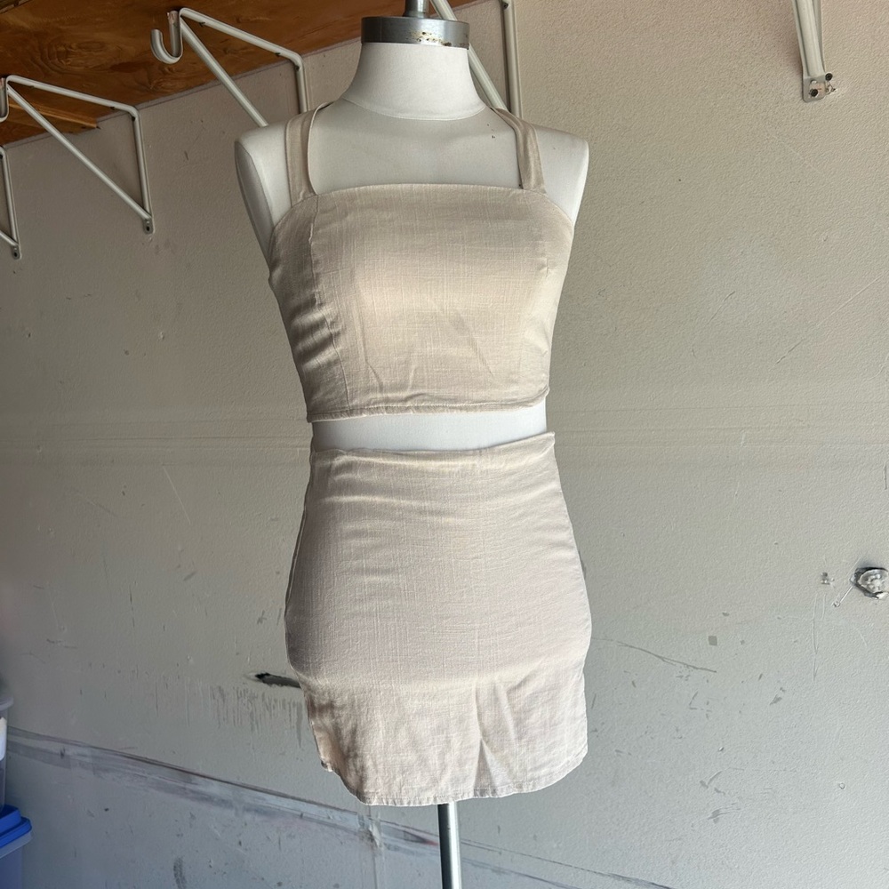 Lulus Cream linen skirt and top set